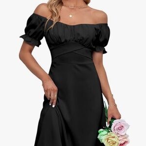 brand new black silk midi dress